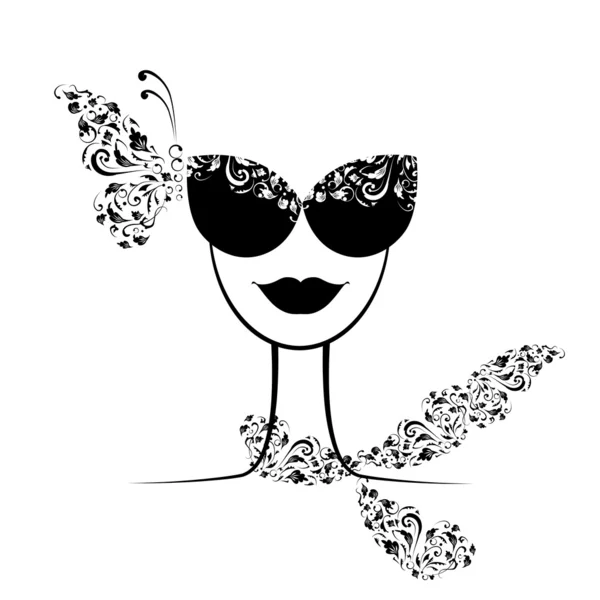 Γυναικεία σιλουέτα μόδας με γυαλιά ηλίου το σχέδιό σας — Διανυσματικό Αρχείο