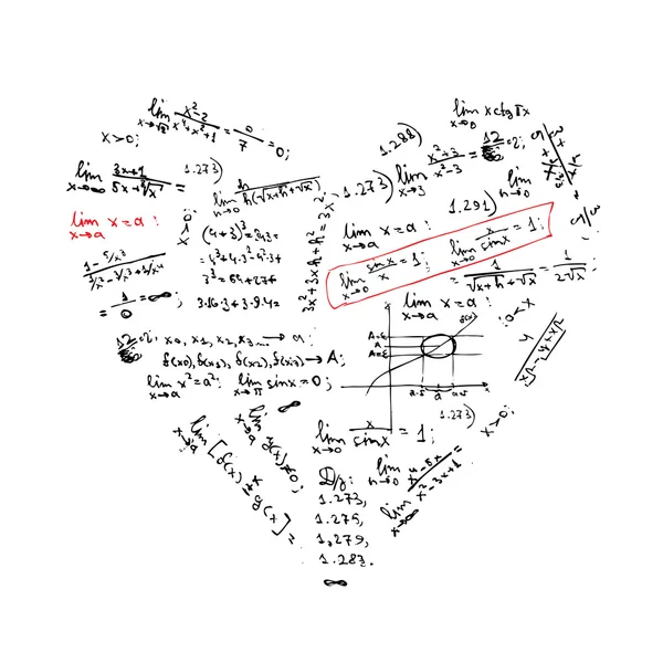Forme de coeur avec des formules mathématiques pour votre conception — Image vectorielle