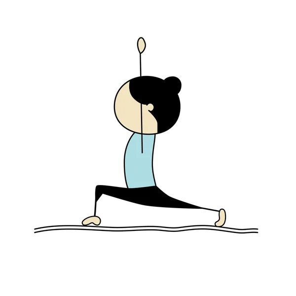 Mujer practicando yoga, pose guerrera — Vector de stock