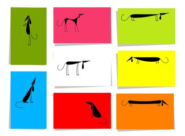 Set of funny dogs, 10 cards for your design with place for your text clipart