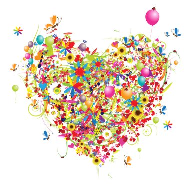 Happy holiday, funny heart shape with ballons clipart