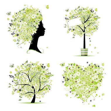 Spring style - tree, frame, female head, heart for your design clipart