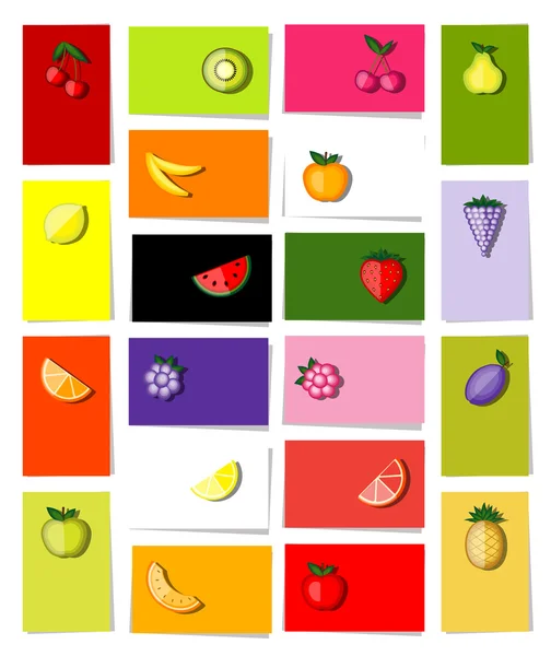 Obst-Set, 20 Karten für Ihr Design mit Platz für Ihren Text — Stockvektor