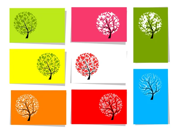 나무 세트, 디자인을 위한 10 장의 카드 텍스트를 위한 위치 — 스톡 벡터