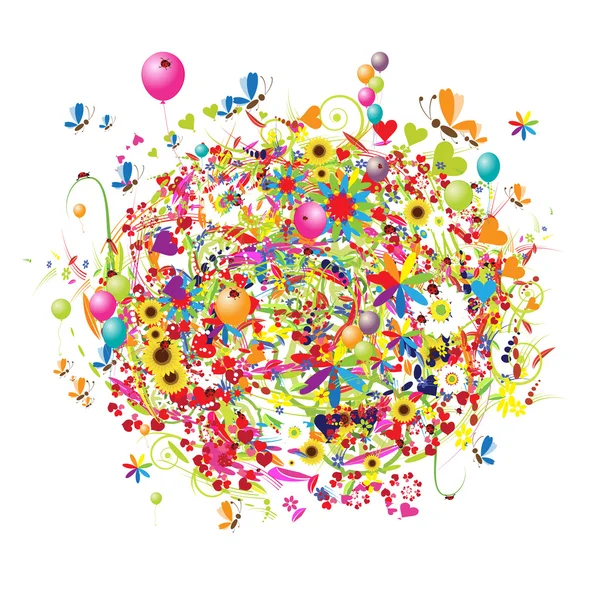 Felices fiestas, divertido ramo con globos — Vector de stock
