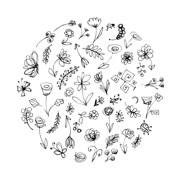 设计所需的花卉元素素描 — 图库矢量图片