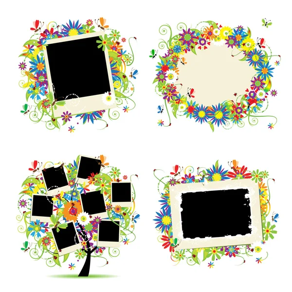 Family album. Floral tree with frames for your photos. — Stock Vector