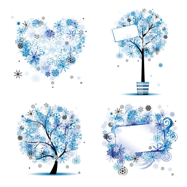 Stile invernale - albero, cornici, cuore per il tuo design — Vettoriale Stock