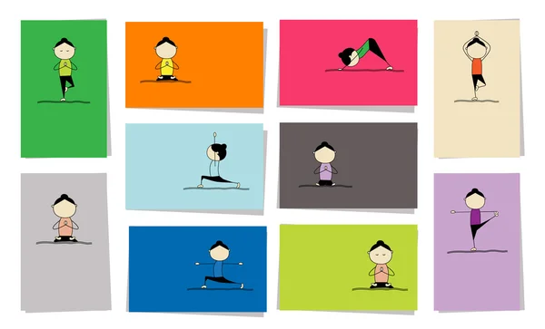 Femme pratiquant le yoga, 10 cartes pour votre design — Image vectorielle