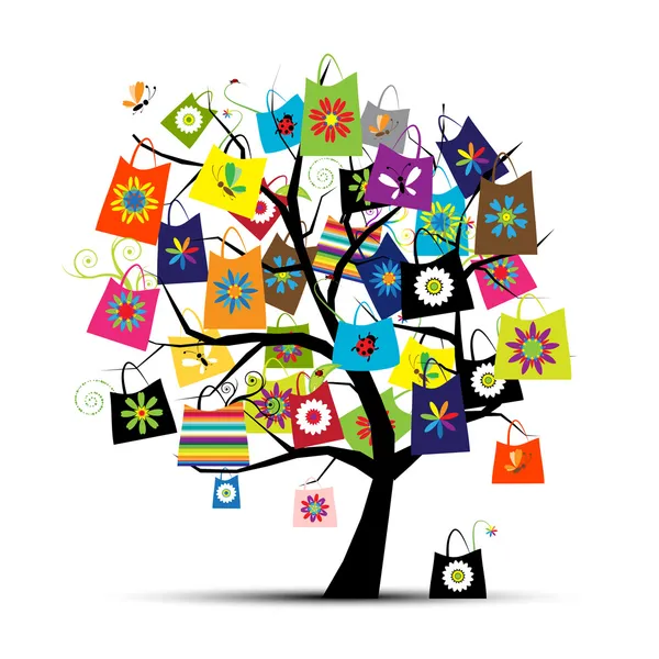 Shopping tassen op boom voor uw ontwerp — Stockvector