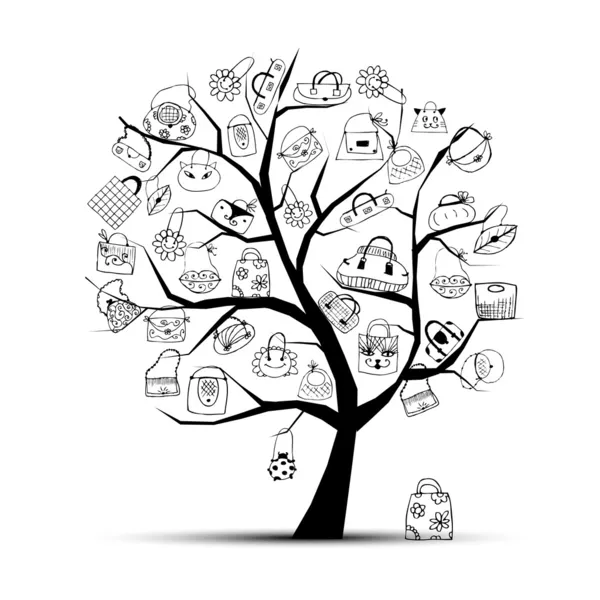 Τσάντες αγορών στο δέντρο για το σχέδιό σας — Διανυσματικό Αρχείο