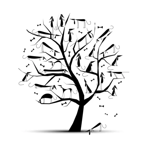 Legrační strom s psy na větve pro návrh — Stockový vektor