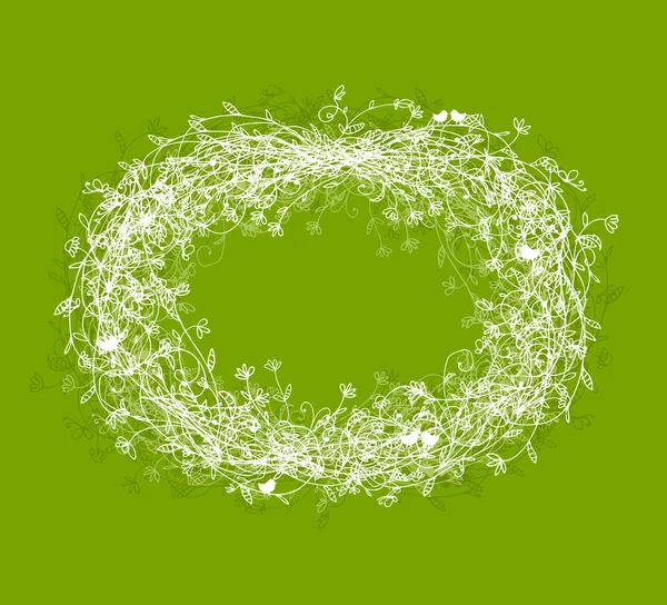 Weißer Blumenrahmen auf grünem Hintergrund mit Platz für Ihren Text — Stockvektor