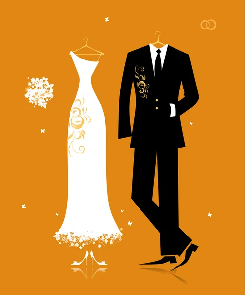Wedding groom suit and bride's dress for your design — Stock Vector