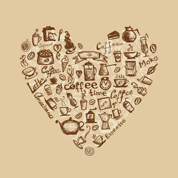 Ώρα για καφέ, σχήμα καρδιάς για το σχεδιασμό σας — Διανυσματικό Αρχείο