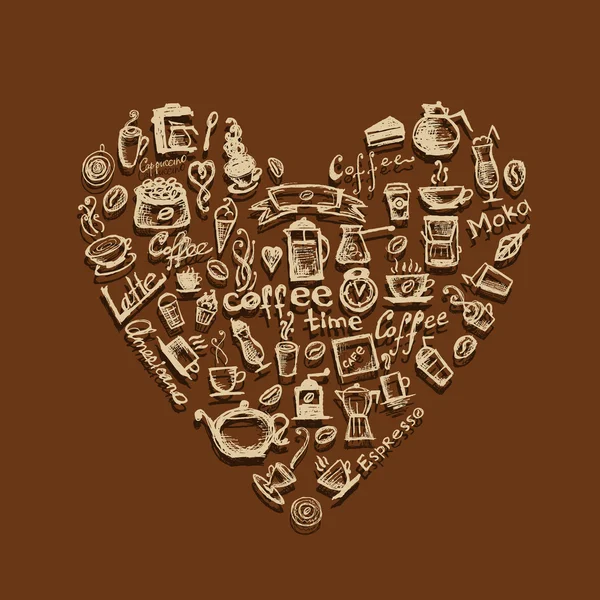 Hora del café, forma del corazón para su diseño — Archivo Imágenes Vectoriales