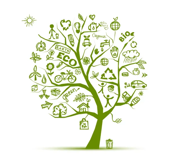 Ecologia verde concetto albero per il vostro disegno — Vettoriale Stock