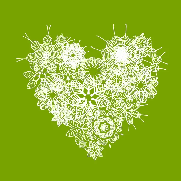 Witte bloemen hart vorm voor uw ontwerp — Stockvector