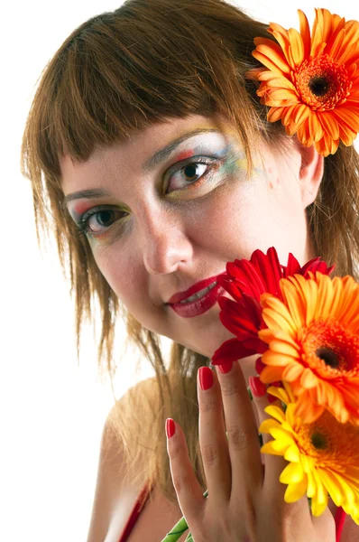 Дівчинка з квітами — стокове фото