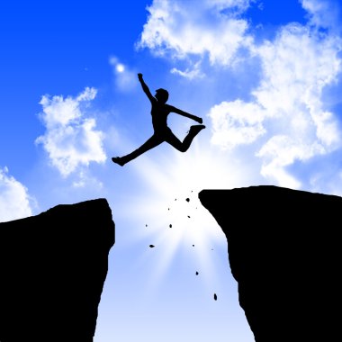 Man jumping on the rocks clipart