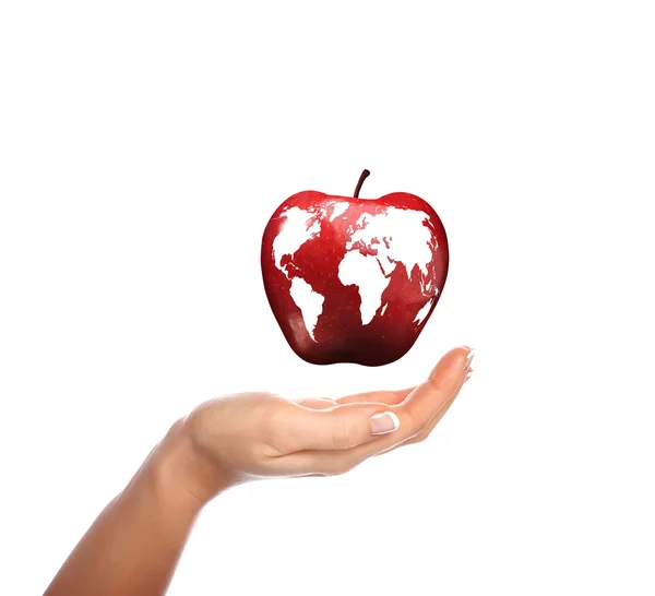 Hände halten Apfel, der Erde repräsentiert — Stockfoto