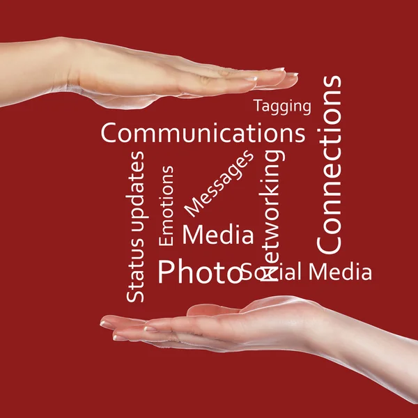 Hands and social inscription — Stock Photo, Image