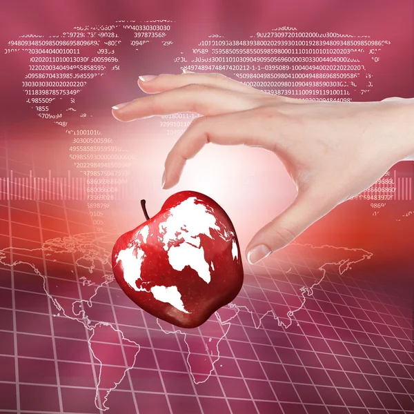 Handen met apple vertegenwoordigen aarde — Stockfoto