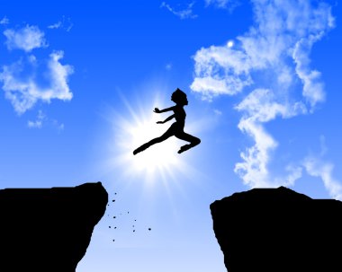 Man jumping on the rocks clipart