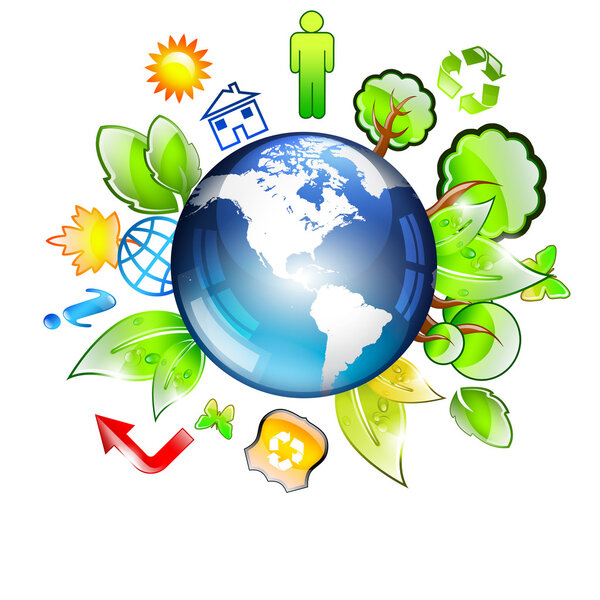 Земля с растениями и деревьями
