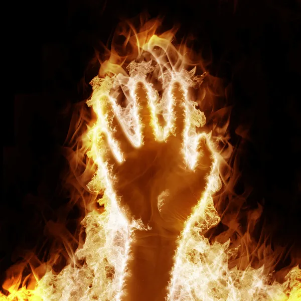 Mão humana abrir os braços fogo — Fotografia de Stock