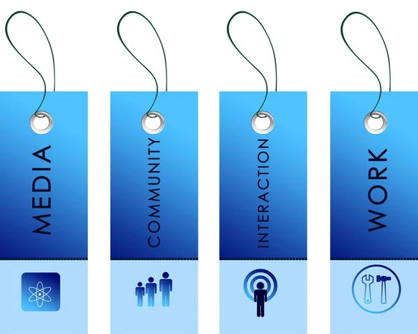 Mavi etiket iletişim sembolleri — Stok fotoğraf
