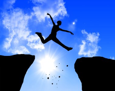 Man jumping on the rocks clipart