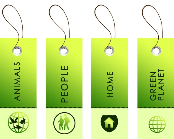 Green labels with nature symbols — Stock Photo, Image