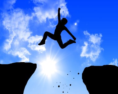 Man jumping on the rocks clipart