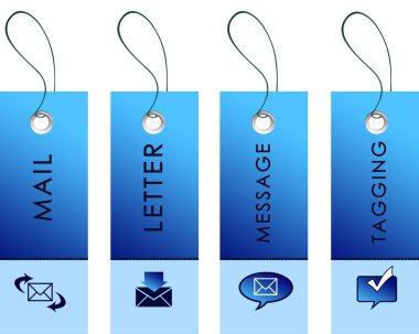 Blue labels with communication symbols clipart