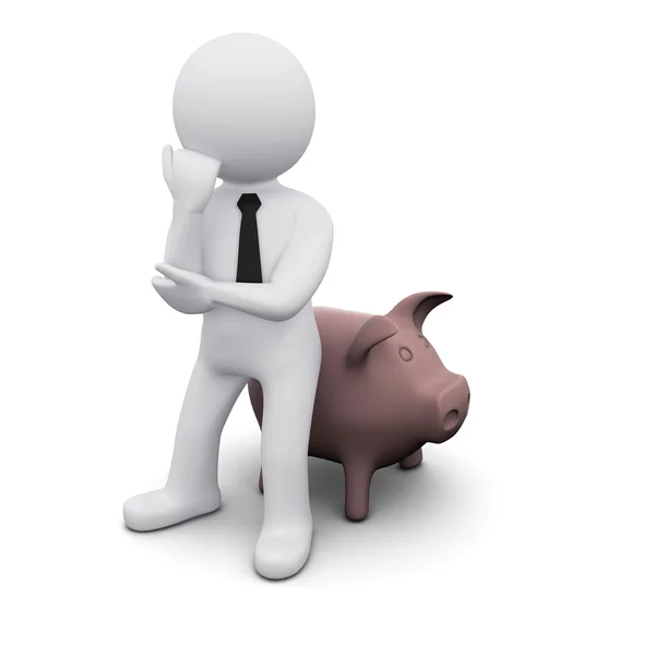 3D man with piggy bank — Stock Photo, Image