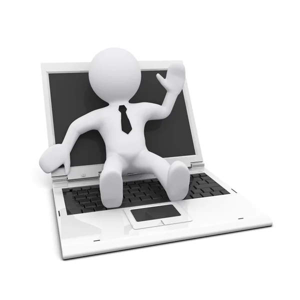 3D-man met een laptop — Stockfoto
