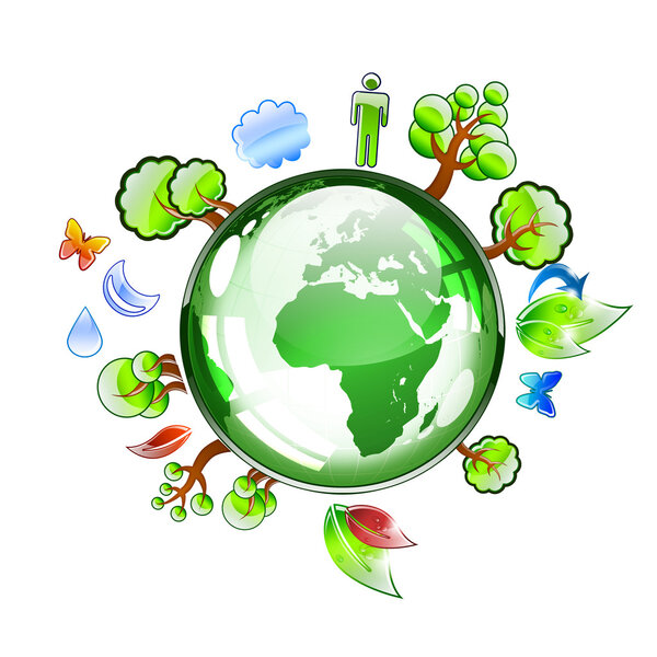 Земля с растениями и деревьями
