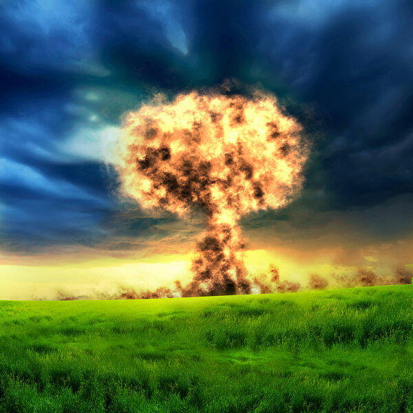 Nuclear explosion in an outdoor setting
