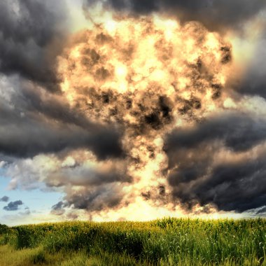 Nuclear explosion in an outdoor setting clipart