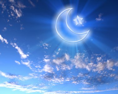 Muslim star and moon on blue sky clipart