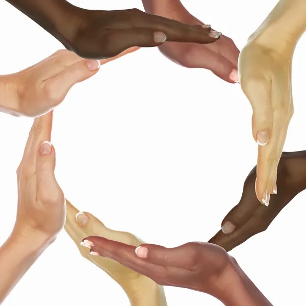 Mänskliga händer som symbol för etnisk mångfald — Stockfoto