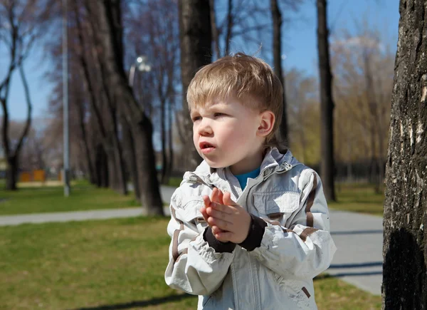 เด็กหนุ่มเดินในสวนสาธารณะ — ภาพถ่ายสต็อก