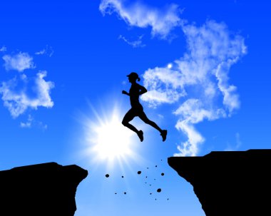 Man jumping on the rocks clipart