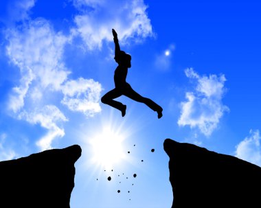 Man jumping on the rocks clipart