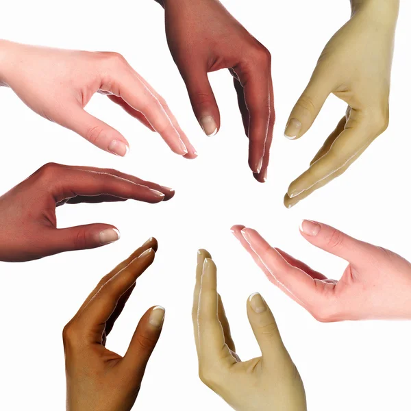 Las manos humanas como símbolo de la diversidad étnica —  Fotos de Stock