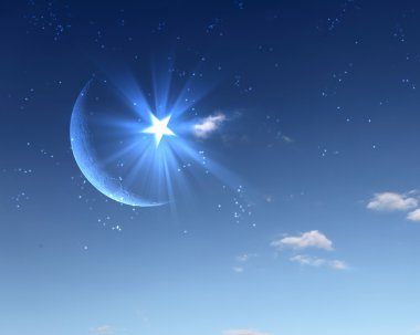 Muslim star and moon on blue sky clipart