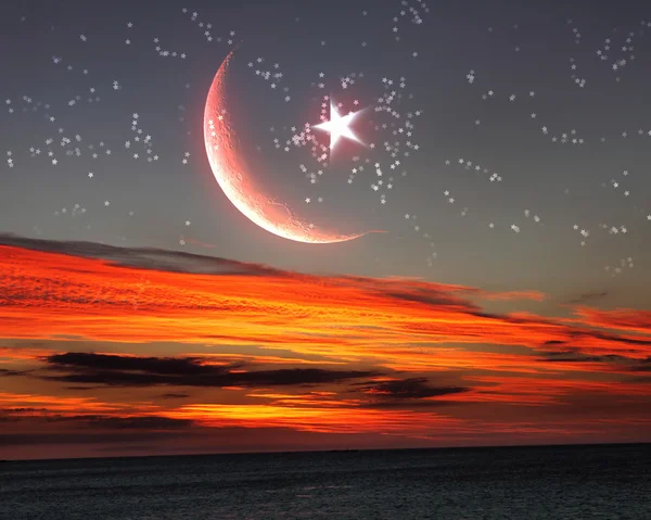 Μουσουλμανική αστέρι και το φεγγάρι για μπλε ουρανό — Φωτογραφία Αρχείου
