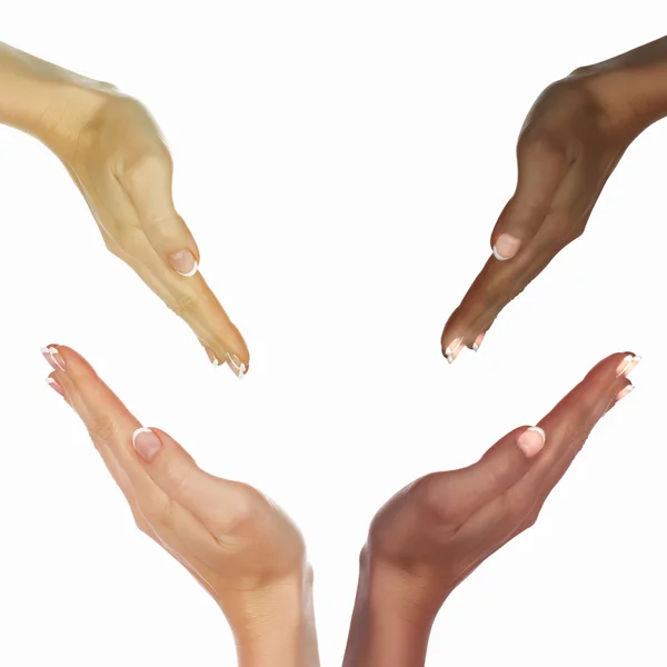 As mãos humanas como símbolo da diversidade étnica — Fotografia de Stock