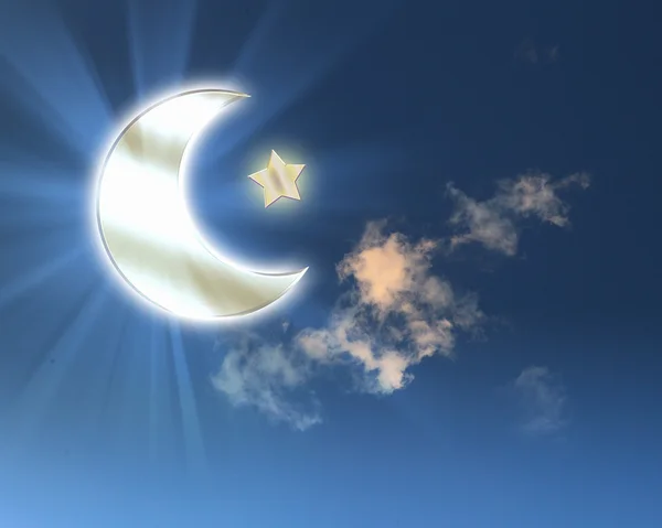 イスラム教徒の星と青い空に月 — ストック写真